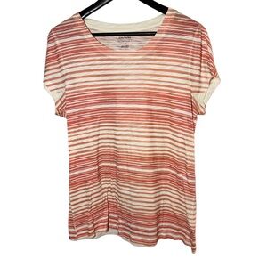 Daisy Fuentes My Favorite T Coral Red and Cream Striped T-shirt Size Large